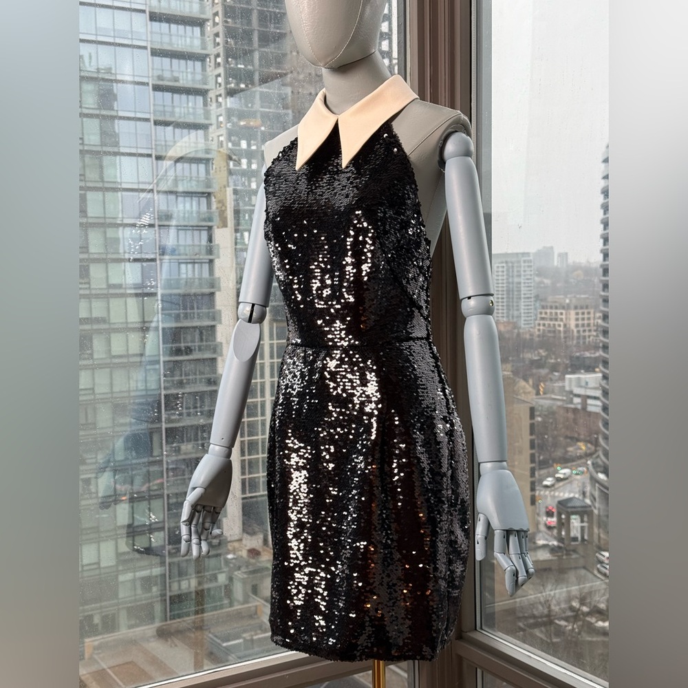 🆕 BRONX & BANCO 🧿 NWOT Wednesday Black Sequin Halterneck Mini Dress Sz M US 6 - Picture 4 of 16